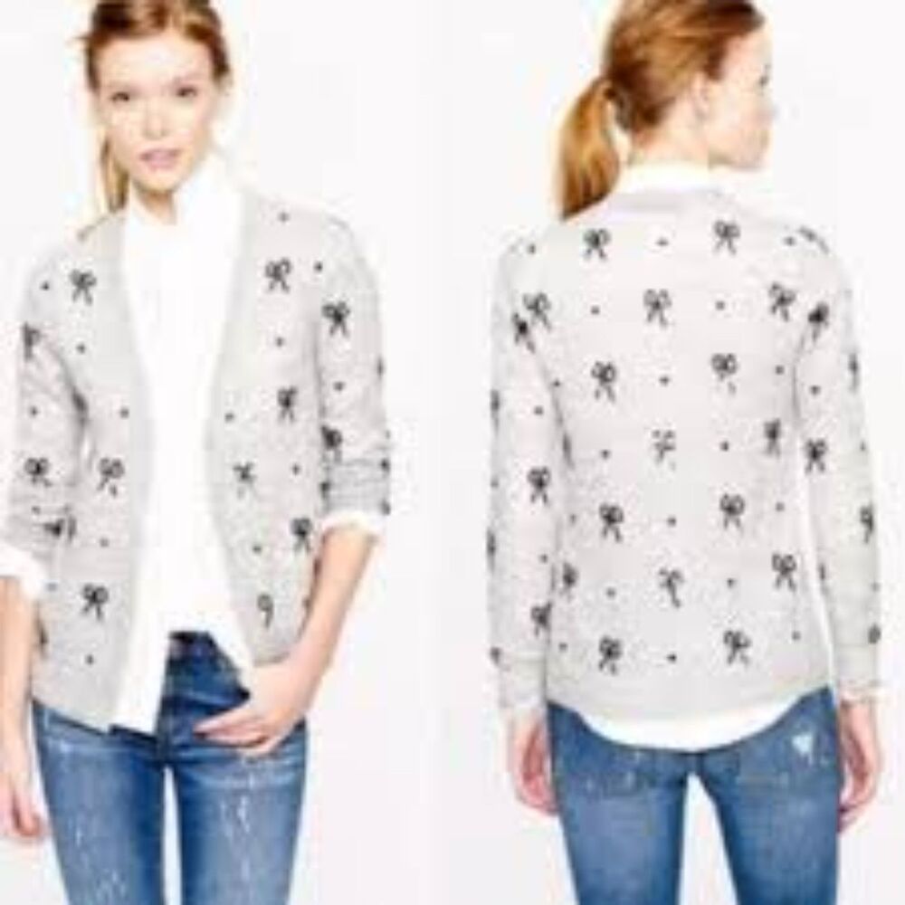 J CREW JCREW HEATHERED GRAY & BLACK SEQUIN BOWS ALL OVER SIZE LARGE